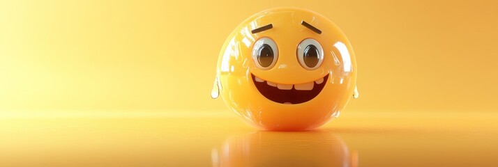 Poster - Glossy yellow emoji with smiling expression.