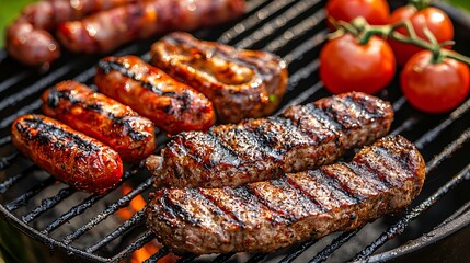 Aufkleber - Group of friends enjoying a healthy protein-based barbecue in a sunny backyard Stock Photo with side copy space