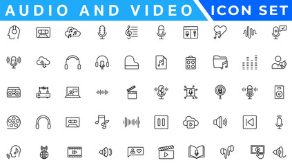 Poster - Audio Video Icons Pack. Thin line icons set. Flat icon collection set. Simple vector icons