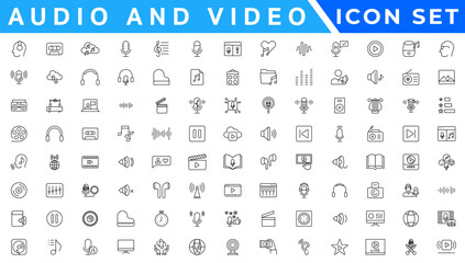 Poster - Audio Video Icons Pack. Thin line icons set. Flat icon collection set. Simple vector icons