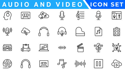 Poster - Audio Video Icons Pack. Thin line icons set. Flat icon collection set. Simple vector icons
