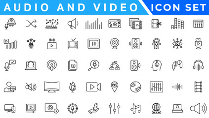 Poster - Audio Video Icons Pack. Thin line icons set. Flat icon collection set. Simple vector icons