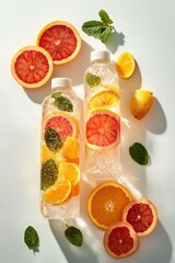 Poster - Infused water bottles with citrus slices and mint.