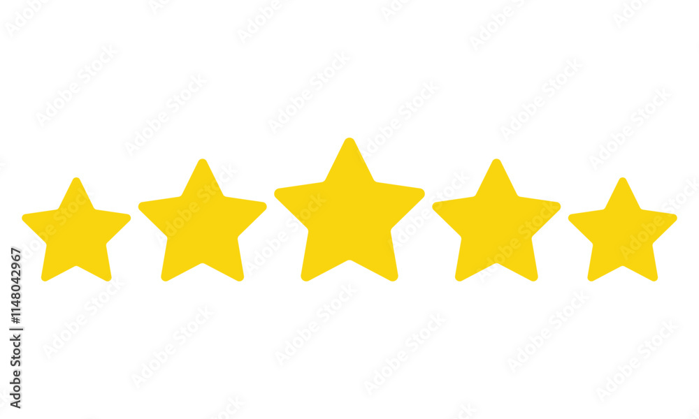 five stars customer product review icon. yellow 5 star rating feedback ...