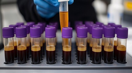 Poster - Close-up of diagnostic lab samples being labeled and organized by an automated machine for faster processing Stock Photo with side copy space