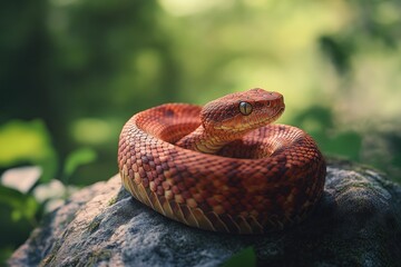 Poster - Orange snake coiled on a rock.