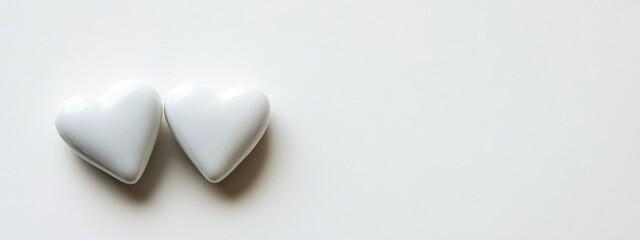 Poster - Two white heart shapes on blank white background.