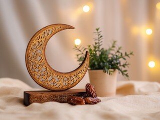 Aufkleber - Crescent moon decor, dates, plant, soft light.