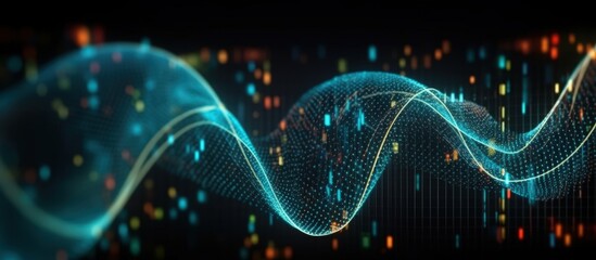 Poster - Futuristic Data Stream with Abstract Waves and Colorful Particles, Digital Waves Representing Technology and Information Flow in a Modern Setting