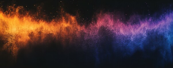 Poster - Dark noise texture background, grainy blue purple orange glowing color gradient wave, black backdrop banner poster design