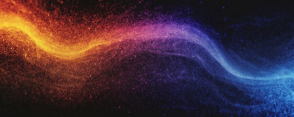 Poster - Dark noise texture background, grainy blue purple orange glowing color gradient wave, black backdrop banner poster design