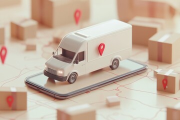 Poster - Van on phone with boxes.
