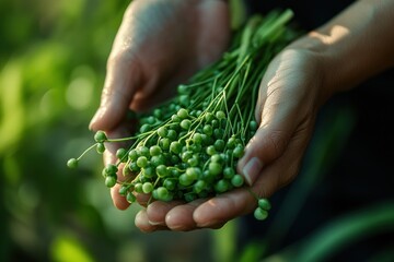Poster - Hands hold fresh green plant.