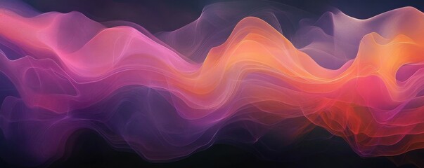Poster - Abstract colorful smoke waves flowing gracefully in a dark background, showcasing vibrant shades of pink, purple, and orange, creating a dynamic and captivating visual effect