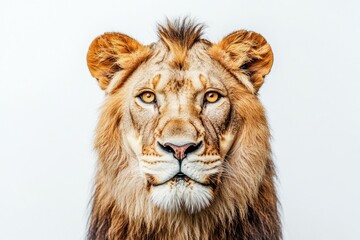 Aufkleber - Lion portrait facing forward with a light background.