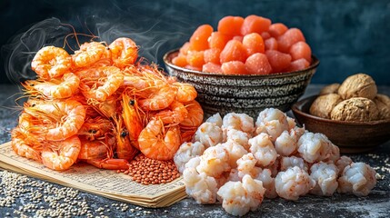 Poster - Nutritionist explaining the role of amino acids in protein metabolism to a client using a food chart Stock Photo with side copy space