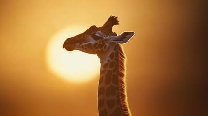 Aufkleber - Giraffe head profile, setting sun.