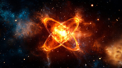 Wall Mural - Fiery atomic structure in space.