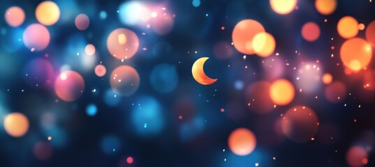 Poster - Bokeh lights with crescent moon.