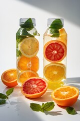 Poster - Two bottles of fruit infused water with sliced oranges and grapefruit.