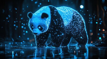 Aufkleber - Luminescent panda walks in forest.