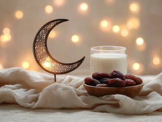 Aufkleber - Dates, milk and crescent moon with festive lights.