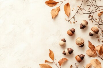 Aufkleber - Acorns and dried leaves arrangement.