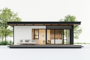 Poster - Modern house with white walls and minimalist furniture.