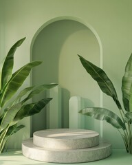 Poster - Green arch, platform, leaves.