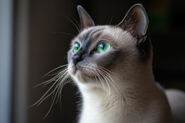 Poster - Close-up of a Siamese cat with vibrant green eyes.