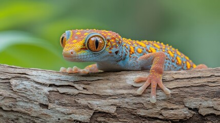 Poster - Cute gecko with orange spots resting on a branch.