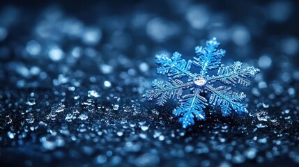 Canvas Print - Blue snowflake on icy background.