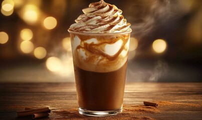 Poster - Steaming hot caramel drink with whipped cream and cinnamon.