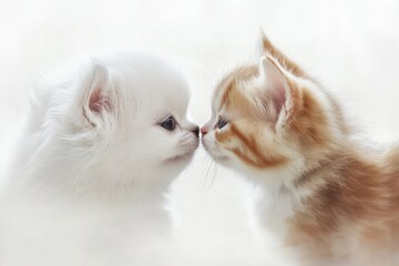 Poster - Kitten and puppy touching noses.