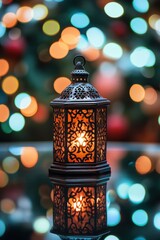 Poster - Lit lantern with bokeh backdrop.
