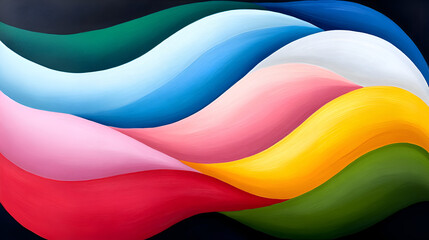 Aufkleber - An abstract painting featuring flowing waves of vibrant colors against a dark background.