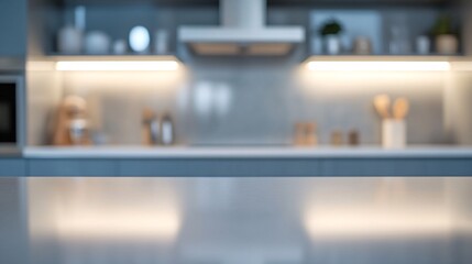 Poster - Modern Kitchen Interior with Sleek Countertop and Soft Ambient Lighting