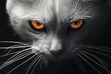 Poster - Intense cat portrait, glowing orange eyes.