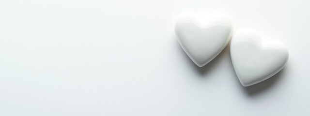 Poster - Two white hearts on white background.