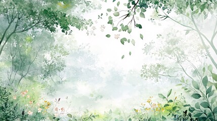 Poster - Serene Botanical Landscape with Soft Greenery and Delicate Floral Accents