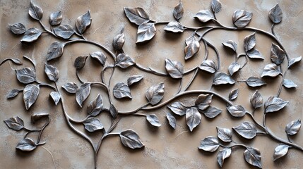 Poster - Elegant Metal Wall Art Featuring Intricate Leaf Design for Home Decor