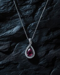 Aufkleber - Ruby pendant with diamonds on dark stone.