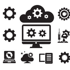 Poster - Cloud computing, gears, technology icons.