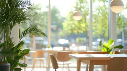 Aufkleber - Indoor cafe with blurred outdoor view.