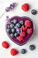 Poster - Heart-shaped bowl with chia seed pudding and fresh berries.