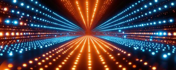 Leinwandbilder - abstract digital background, glowing dots, technology concept, blue and orange lights, depth perspective, futuristic design, data visualization, vibrant colors