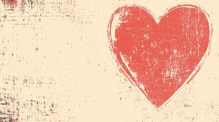 Poster - Vintage Distressed Red Heart Illustration on Cream Background for Romantic Themes
