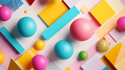 Poster - Colorful Geometric Shapes and Spheres in Modern Art Composition on Light Background