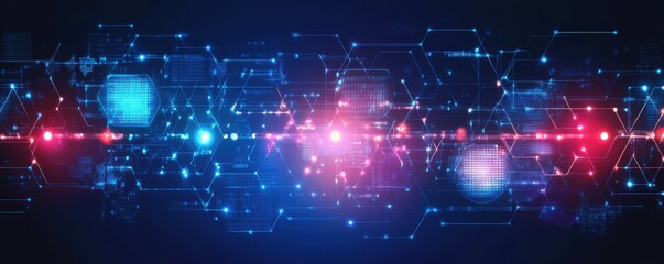 Leinwandbilder - Abstract digital data background with interconnected binary code patterns, futuristic network structure, and glowing technology elements representing information flow and data analytics