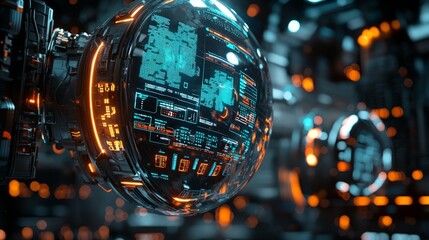 Poster - A sophisticated robotic trading system operates within a high-tech setting, displaying vibrant data streams and graphical analyses, indicative of complex market activities